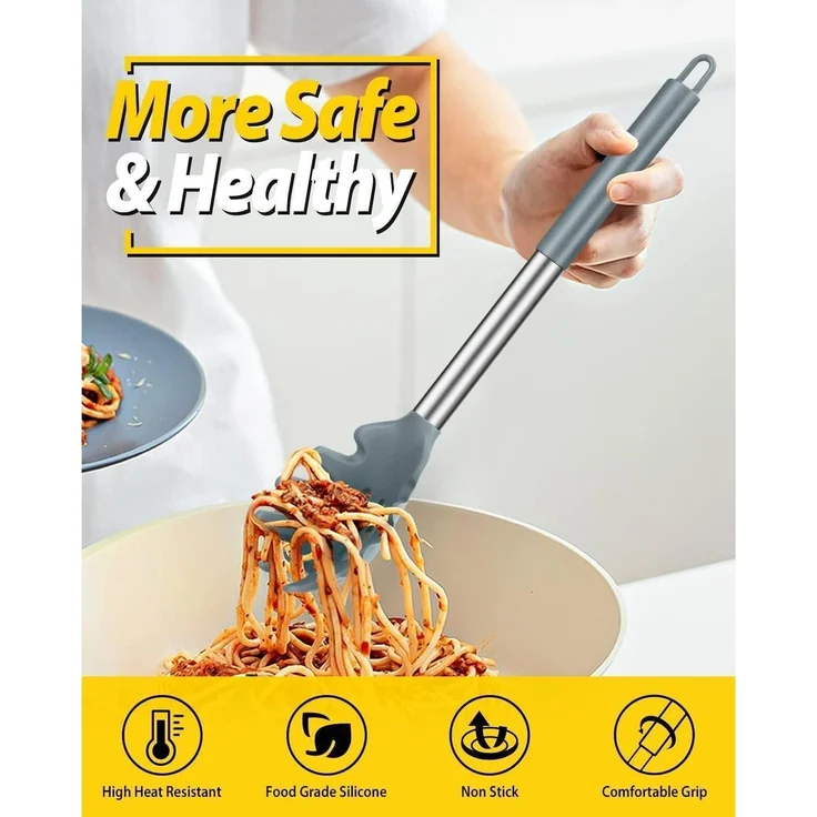 Silikon Pasta Gabel Pfanne Löffel Set Antihaft Küche Kochen Rühren Server – Bild 3