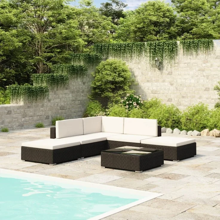 vidaXL 6-tlg. Garten-Lounge-Set mit Auflagen Poly Rattan Schwarz 41257