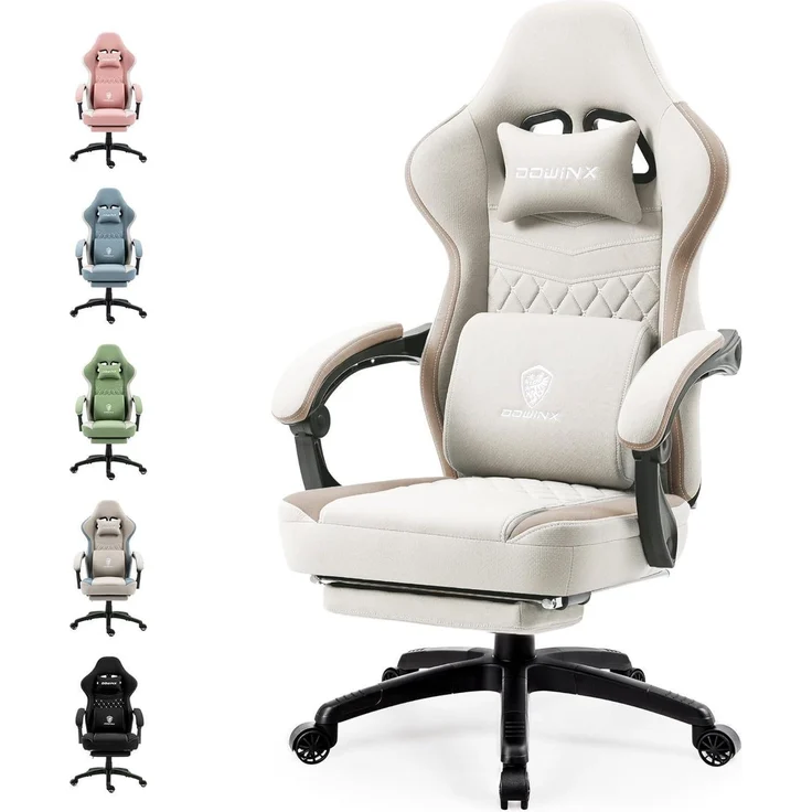 Dowinx Gaming Stuhl Stoff Massage Sessel Fußstütze Beige 150 kg ergonomisch – Bild 1