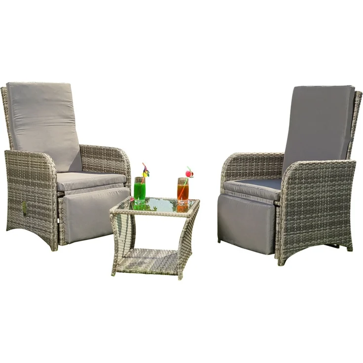 Sitzgarnitur 2 Sessel + Tisch Grau Polyrattan Lounge Garnitur Gartenmöbel Stuhl – Bild 5