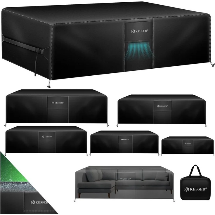 KESSER® Gartenmöbel Abdeckung UV- & Regenschutz, winddicht, winterfest & wasserdicht, 420D Oxford-Gewebe, Schwarz, 71 x 170 x 94 cm