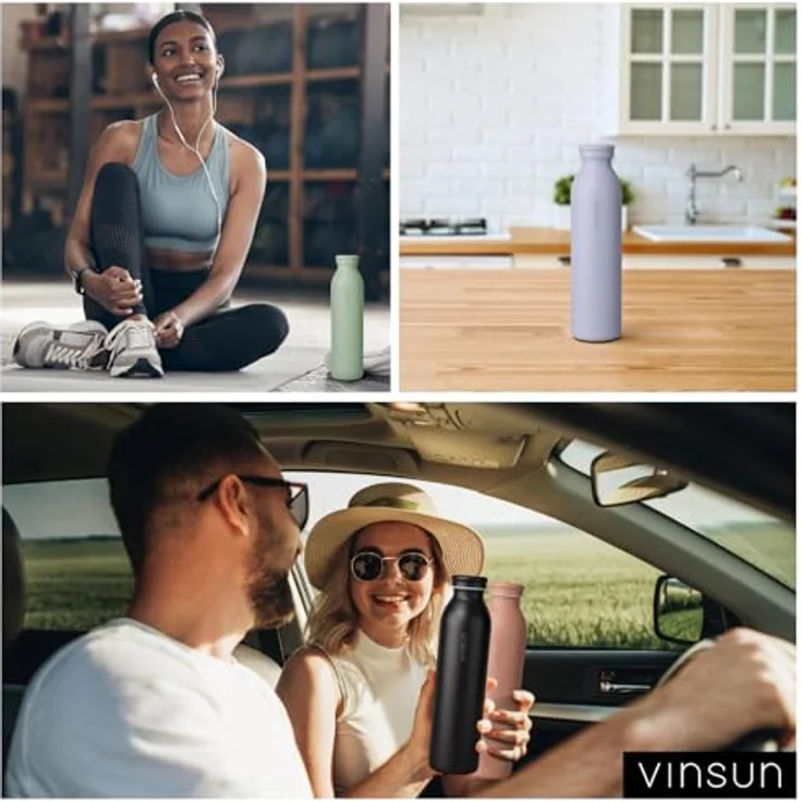 Vinsun Isolierflasche Edelstahl Flasche 600ml, Thermoflasche doppelwandig isoliert BPA frei, Auslaufsicher, Kohlensäure geeignet, bruchsicher, Kalt- & Heißgetränk – Bild 7