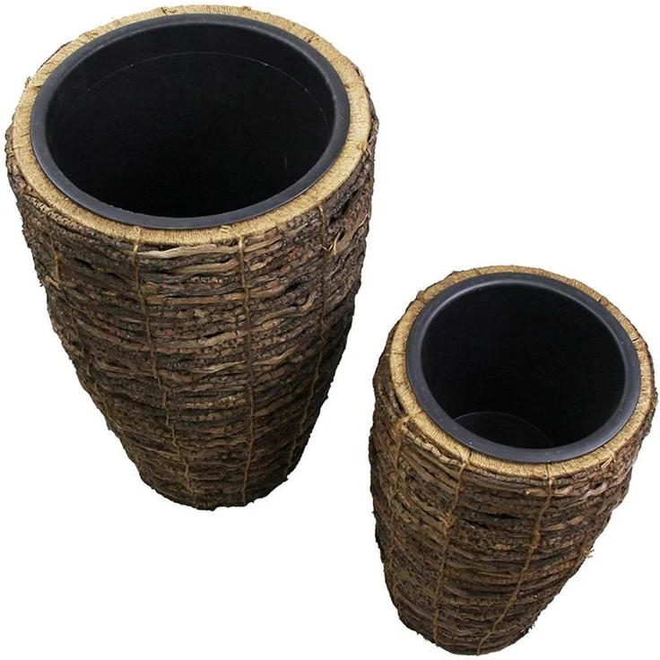 2 Übertöpfe aus Kokoszweigen, 45 + 55 cm hoch, Blumentopf, Pflanztopf, Pflanzgefäß für Drinnen & Draussen, Balkon und Gartendeko – Bild 3