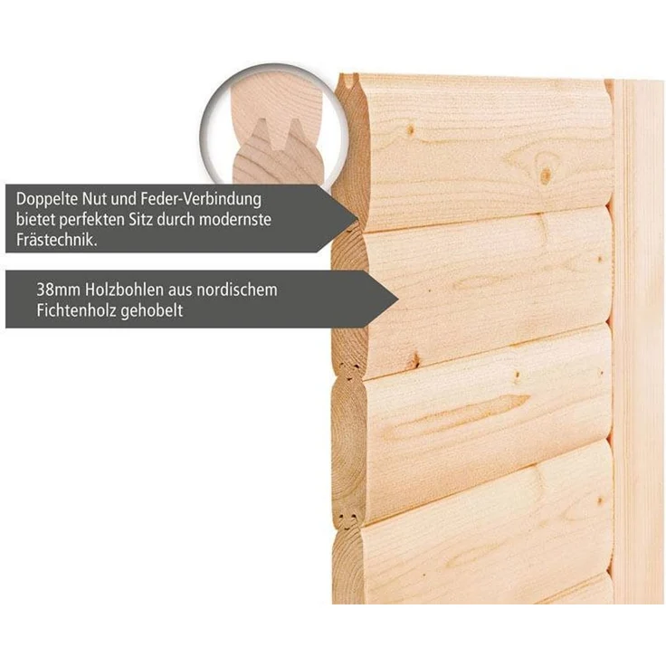 Karibu Sauna Sandra + 9kW Saunaofen mit integrierter Steuerung – Bild 4