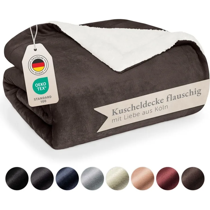 Blumtal Premium Sherpa Kuscheldecke flauschig - Wohndecke Kuscheldecke 130x150 cm - OEKO-TEX zertifizierte Fleecedecke 130x150 cm - Wohn- & Kuscheldecke - Wohndecke 130x150 - Plüschdecke - Dunkelbraun