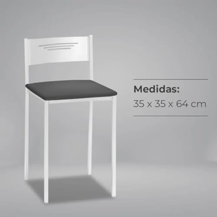 ASTIMESA - Gepolsterter Küchenhocker mit Rückenlehne - Solide und Feste Struktur - Gestell in Weiß und Sitzfläche aus Kunstleder - Sitzfarbe: Graphit, Inhalt: 2 Stück, Maße: 35 x 35 x 64 cm – Bild 8