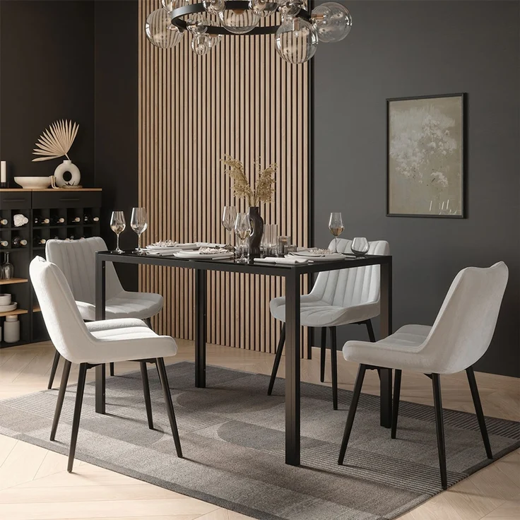 Esstisch Set Grand Schwarz 120 x 70 cm mit 4 Stühlen (Beige) Vicco – Bild 3