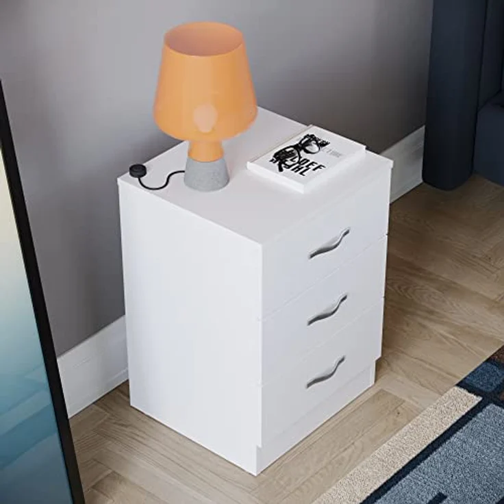 Vida Designs weiße Kommode Metallgriffen und Laufschienen, einzigartige Anti-Biege-Schublade, Schlafzimmer-Möbel von Riano, Hartfaserplatte, 3 Drawer, Weiß – Bild 7