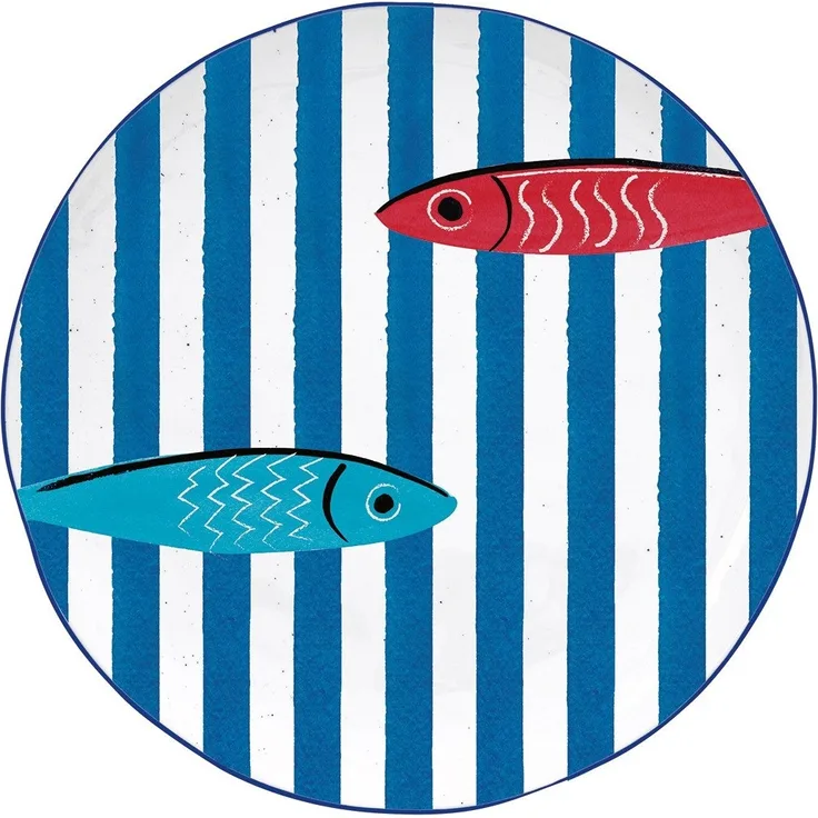 EasyLife Speiseteller Sardines Party, Spülmaschinengeeignet, Mehrfarbig, Motiv: Fische