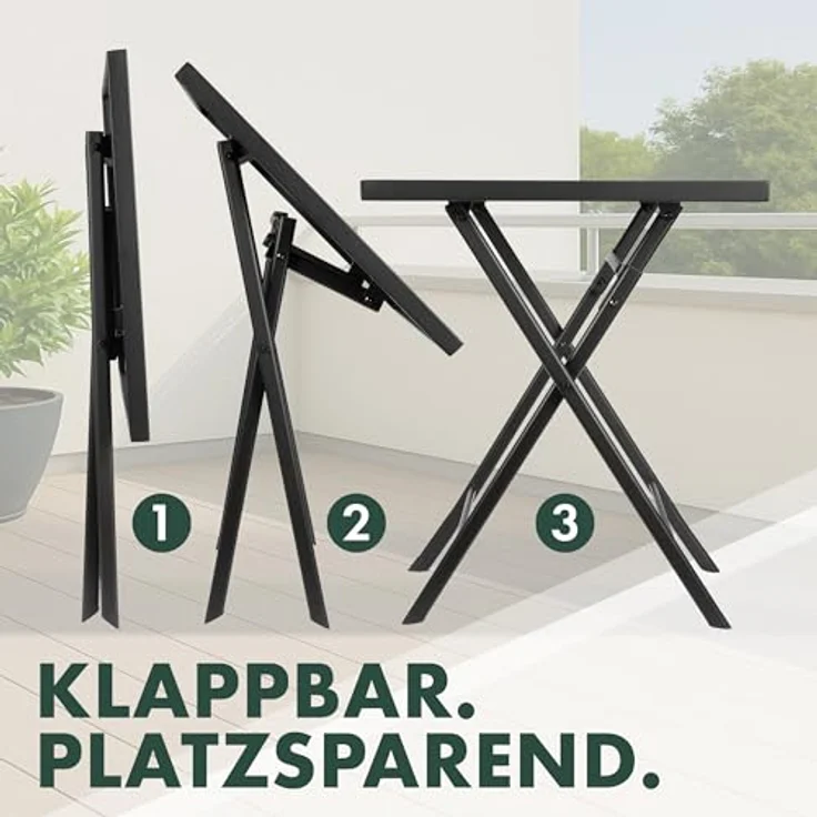 BRUBAKER Gartentisch Bergamo - 58 x 58 cm Balkontisch wetterfest (1-St, Campingtisch eckig mit Stein Optik - Klapptisch für Balkon, Terrasse), Metall Beistelltisch klappbar - Bistrotisch – Bild 6