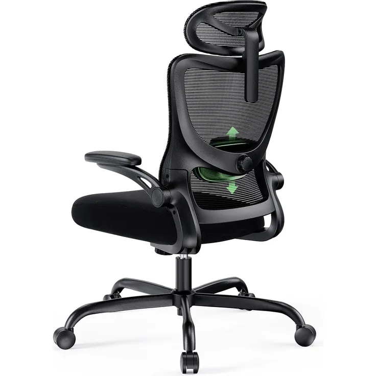 Marsail Bürostuhl Ergonomisch Schreibtischstuhl hat Verstellbarer Lordosenstütze Kopfstütze und Armlehne Höhenverstellung und Wippfunktion, Schwarz