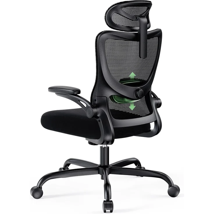 Marsail Bürostuhl Ergonomisch Schreibtischstuhl hat Verstellbarer Lordosenstütze Kopfstütze und Armlehne Höhenverstellung und Wippfunktion, Schwarz – Bild 1