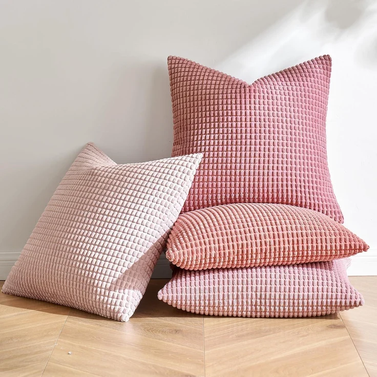 MIULEE 4er Set Kissenbezug Dekorative Kordsamt Sofakissen 40x40cm Rosa – Bild 4