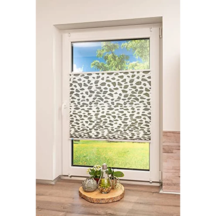 Khome K-Home Klemmfix-Plissee, Polyester, Steingrau Bedruckt, B90 x H130 cm – Bild 6