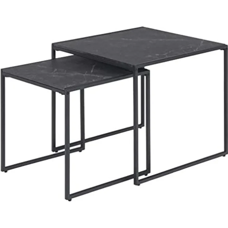 AC Design Furniture Ingelise quadratischer Satztisch 2er-Set, Tischplatte in schwarzer Marmoroptik, Couchtisch minimalistisches Design, Beistelltisch Wohnzimmer, Akzenttisch Flur, 1 Stück
