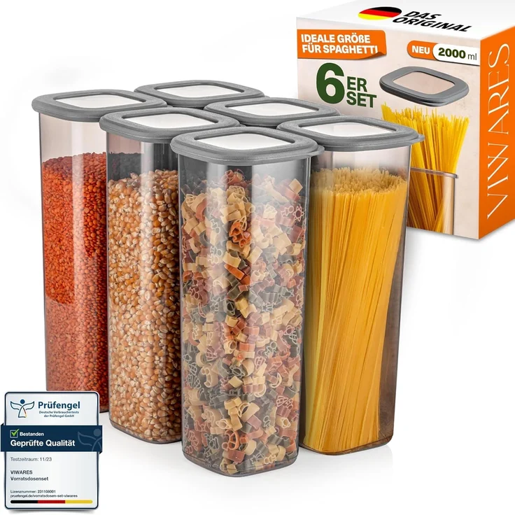 Viwares Vorratsdosen mit Deckel Luftdicht, 6er Vorratsbehälter Set BPA-Frei, Vorratsdose zur Müsli Mehl Aufbewahrung Küche, Praktische Organizer Küche, Frischhaltedosen für Lebensmittelaufbewahrung