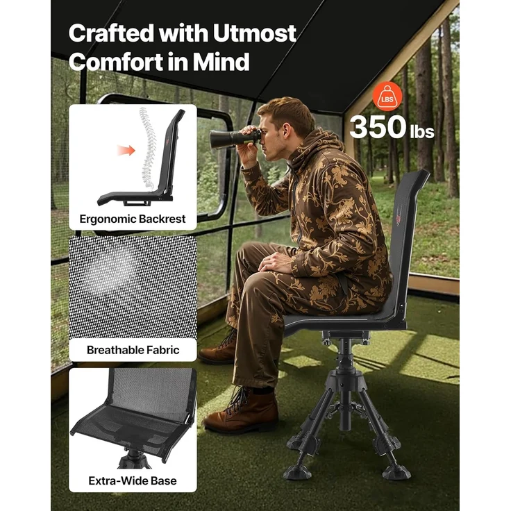 VEVOR Faltstuhl Campingstuhl Anglerstuhl mit Stahlrahmen, höhenverstellbarer Klappstuhl Gartenstuhl (158 kg belastbar) 360° geräuschlos drehbar, 420-625 mm (Sitzhöhe) für Picknick Garten Outdoor – Bild 4