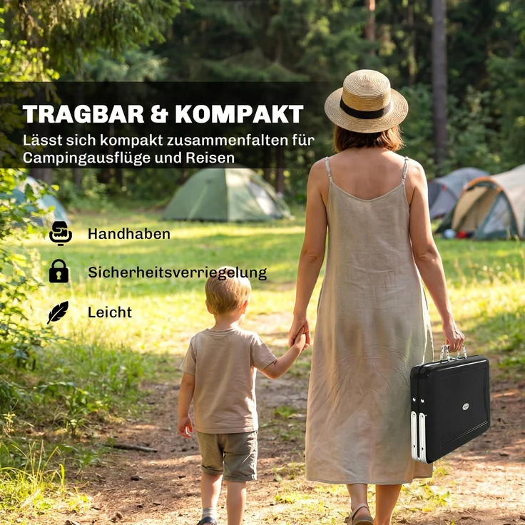 JARDJ Holzkohlegrill aus Edelstahl BBQ Smoker mit Grillrost Griff klappbaren Beinen für Barbeque Camping 40x28x25,5cm Schwarz – Bild 6