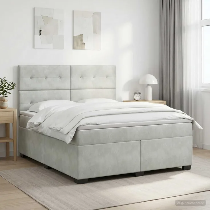 vidaXL Boxspringbett mit Matratze Hellgrau 160 x 200 cm Samt 3453674