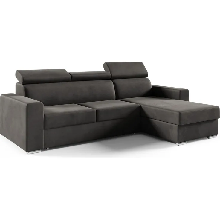 Ecksofa in L-Form NELA, L-förmige Eckcouch mit Schlaffunktion, ausziehbares Sofa, 1 Bettzeugbehälter, verstellbare Kopfstützen, (Monolith 92), 96x170 cm