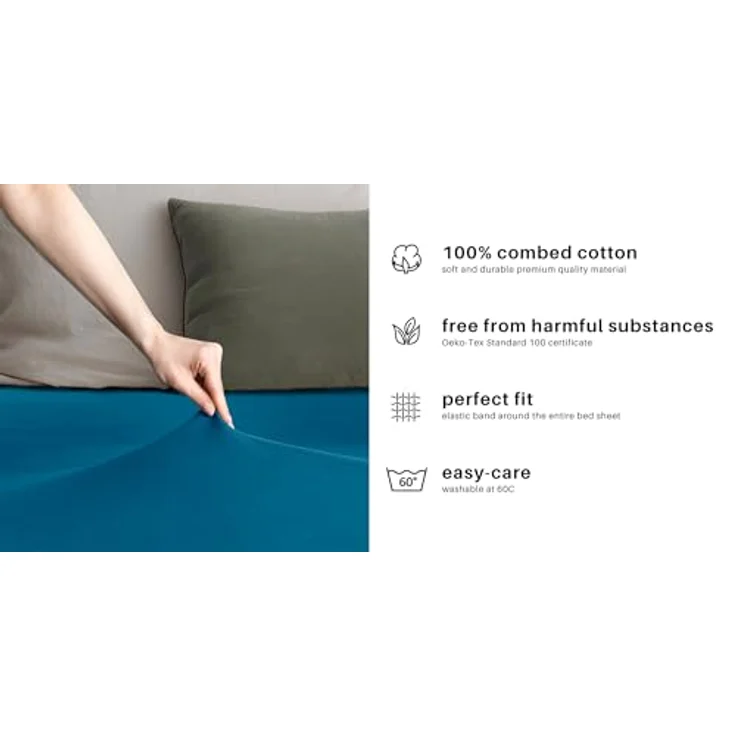 DecoKing Spannbettlaken 100x200 120x200 cm 100% gekämmte Baumwolle Blau Spannbetttücher Jersey Boxspringbett Amber 100x200 120x200 – Bild 6