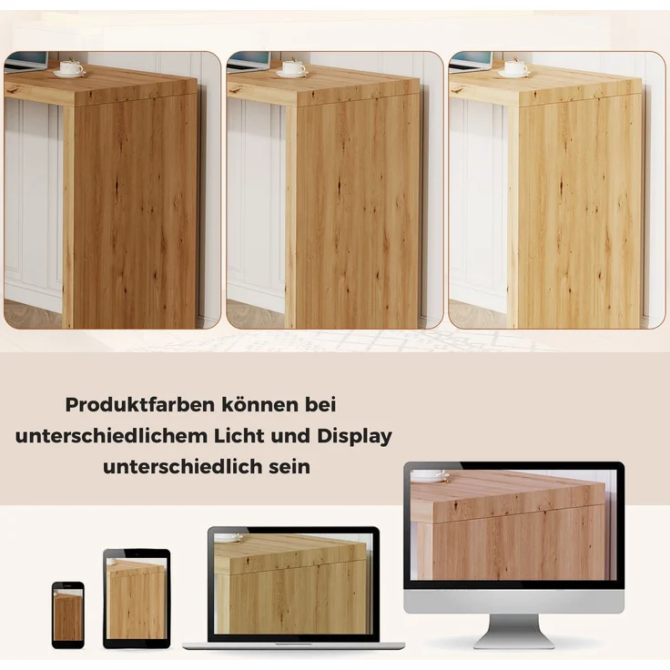 ZUBALIYA Schreibtisch mit feststellbaren Rollen – multifunktionales Design, 4 cm dickere, drehbare Tischplatte, fest arretierbar, weiß/Eiche, Faltbarer Schreibtisch, Eckschreibtisch, Sideboard,Dicke Materialie – Modell N880P4642189O – Bild 7