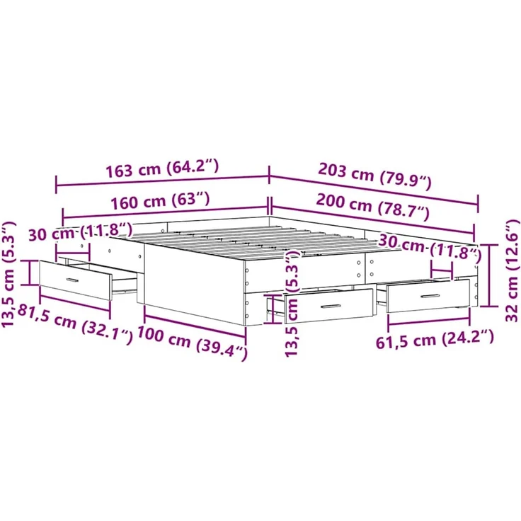 vidaXL Bettrahmen Schwarz Eichen-Optik 160 x 200 cm Holzwerkstoff 3333965 – Bild 12