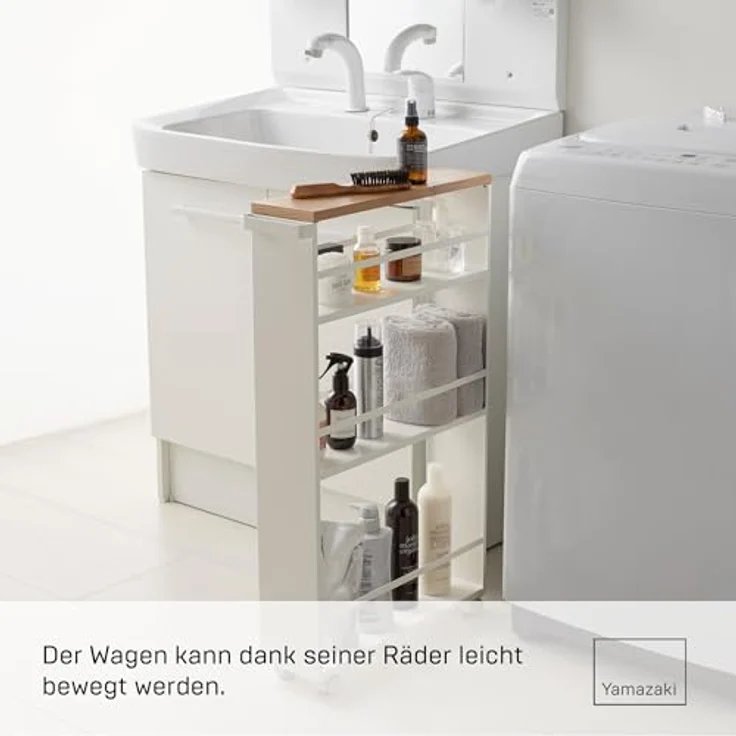 YAMAZAKI Tower' 3627 Trolley mit Griff-Schmale Rollwagen mit 3 Ebenen für Küche, Stahl, Weiß, L 13 x B 47,5 x H 80,5 cm – Bild 5