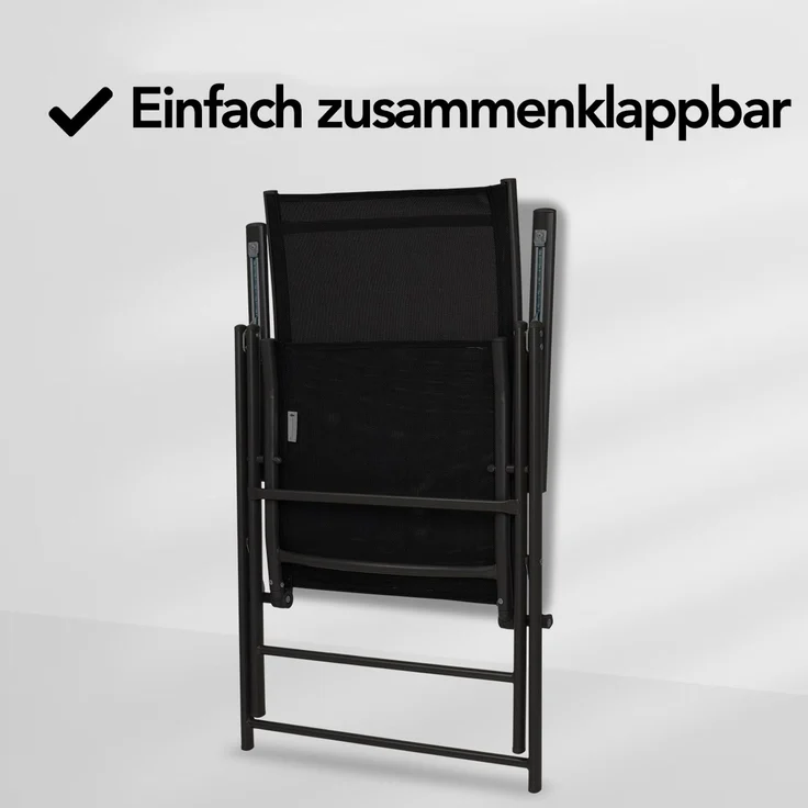 Brixy Gartenstuhl - 2 Stück - 7 verstellbare Ständer - Zusammenklappbar - Garten oder Balkon - Wetterfest - Textilien - Schwarz – Bild 5