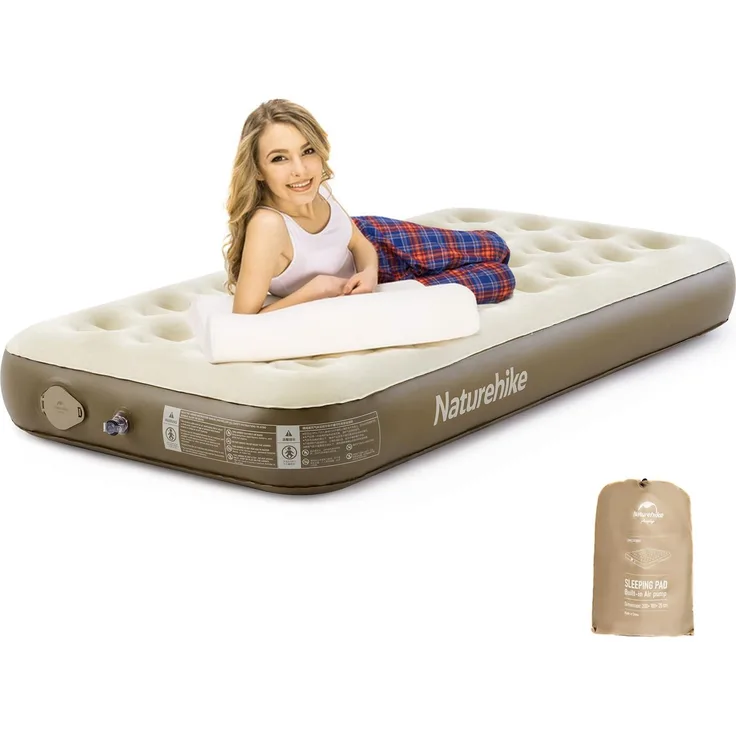 Naturehike Luftmatratze mit wiederaufladbarer elektrischer Luftpumpe, 25cm Selbstaufblasbare Luftbett 450kg MAX, Gästebett Camping- und Heimgebrauch aufblasbare Matratze (1 Person/200 x 100 x 25 cm)