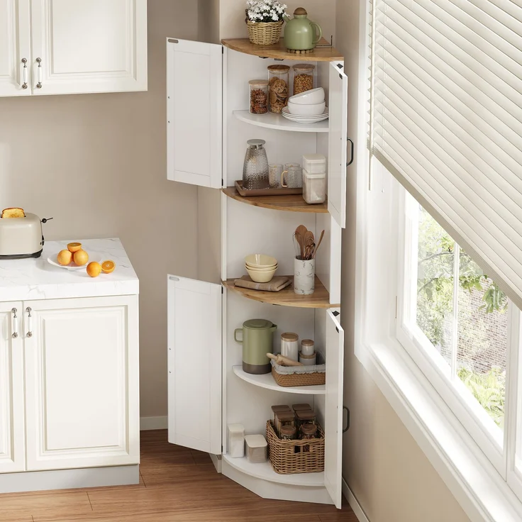 Abrihome Eckschrank mit 5 Fächern, Weiß, 180x39x39 cm – Bild 3