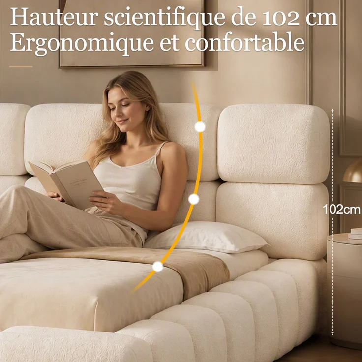 Merax Polsterbett, Doppelbett, 160*200cm, Wolkenbett, Bubble Design, Bett mit Lattenrost und gepolstertes Kopfteil, Bouclé, Weiß – Bild 8