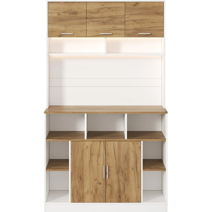 Küchenschrank 105 x 40 x 180 cm in Weiß und Natur mit RGB-LED-Beleuchtung und verstellbaren Einlegeböden – Bild 9