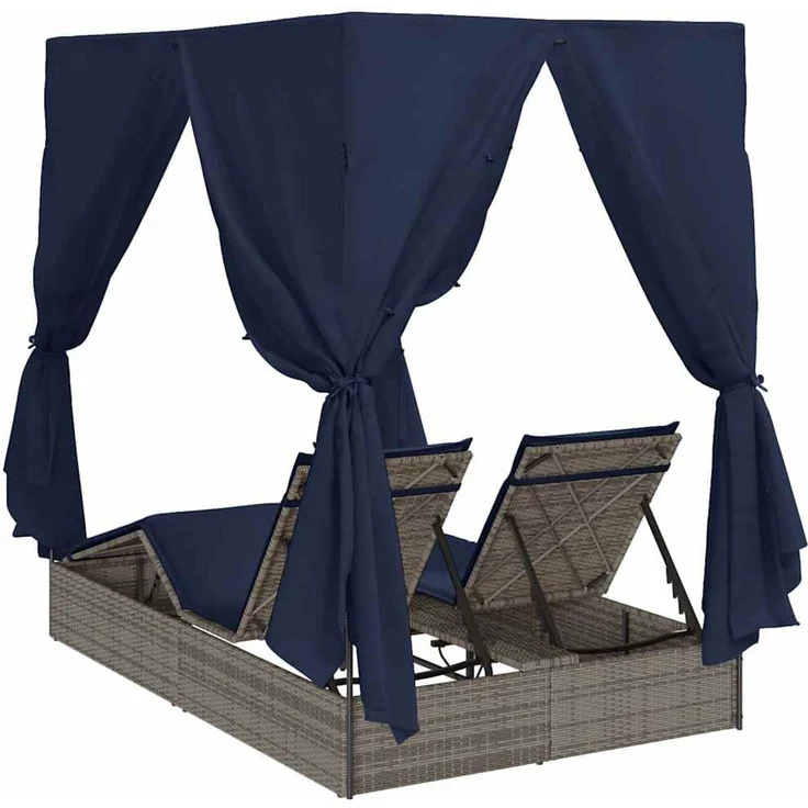 vidaXL Doppelte Sonnenliege Schwarz Poly-Rattan 3376134 – Bild 7