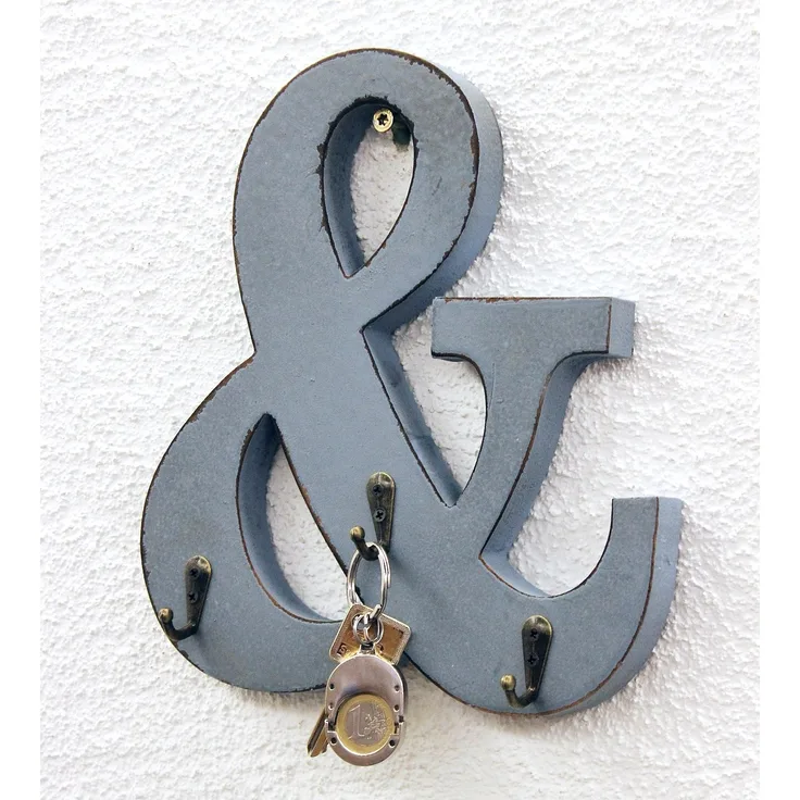 Buchstabe & mit 3 Schlüsselhaken 24cm YX-14B394 Vintage Shabby Hakenleiste Haken