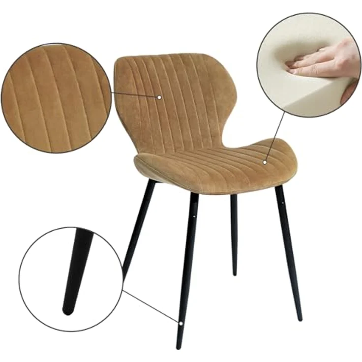 CangLong 2 Schminktischstühle, moderne Polsterstühle für Küche, Esszimmer und Wohnzimmer, Samtstühle mit schwarzen Metallbeinen, Braun – Bild 7