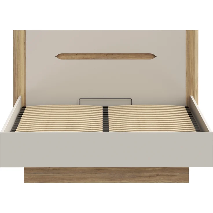 Stauraumbett >EDWAL< Lift-Lattenrost, sandfarbig / Eiche Dekor - 176,2x105,7x206,6cm BxHxT – Bild 4