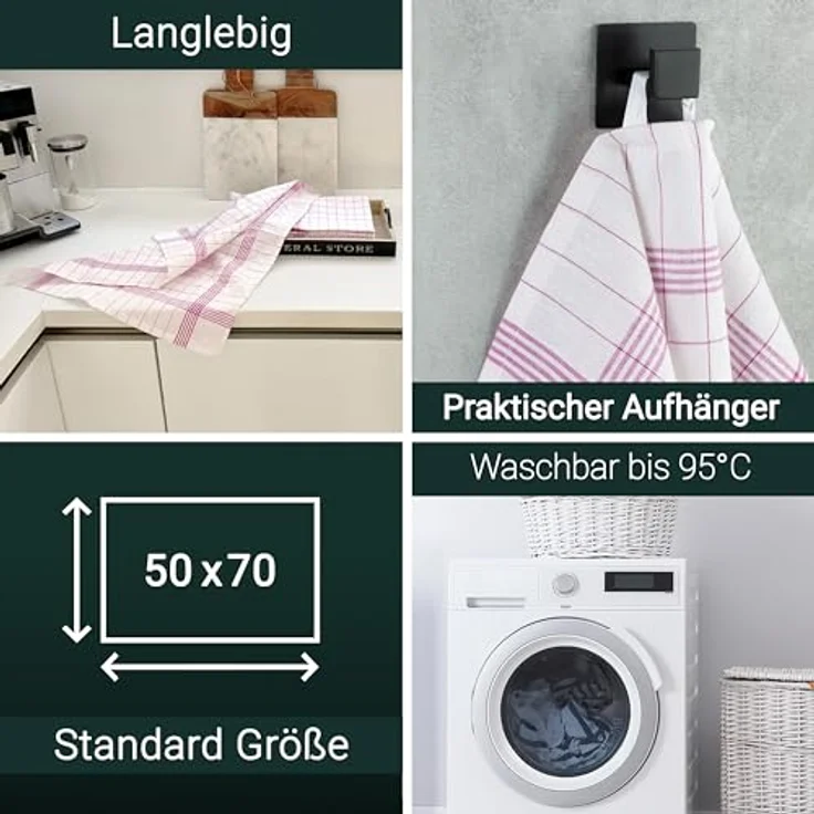 ZOLLNER 10er Set Geschirrtücher Baumwolle in 50x70 cm - super saugstarke und langlebige Küchentücher - waschbar bis 95°C – in rot weiß kariert - Gastronomiequalität - Oeko Tex® Zertifiziert – Bild 5