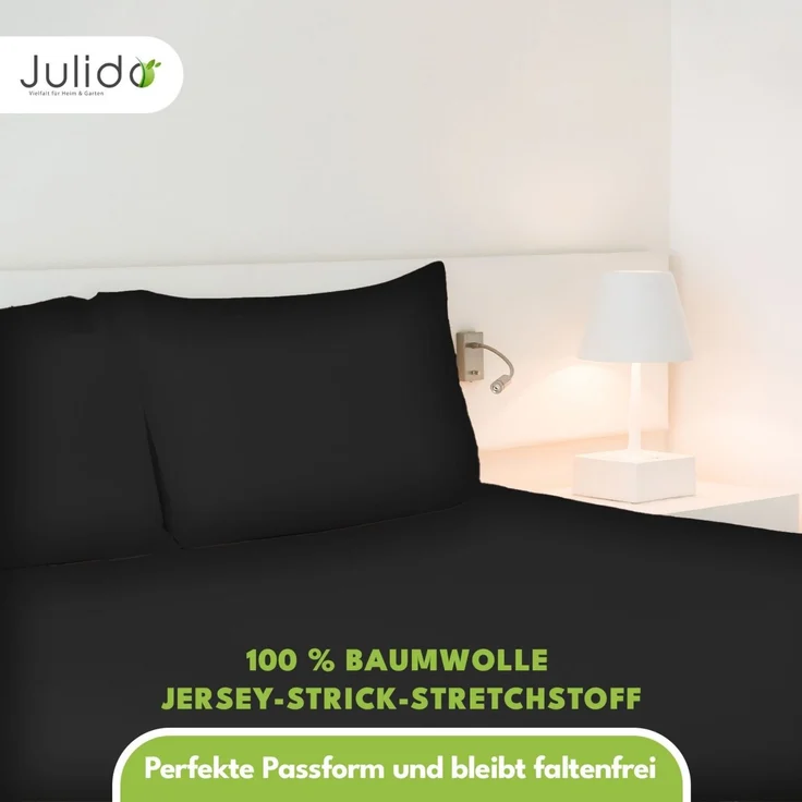 Jersey Spannbettlaken 180-200x200cm 100% Baumwolle Schwarz – Bild 1