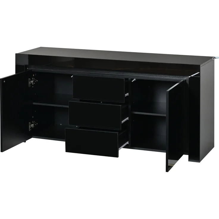 Merax 140*40*65cm Wohnzimmerschrank, Kommode mit 3 Schubladen, 2 Türen, Breite 140 cm, Hochglanz Beistellschrank mit LED-Lichtleiste, Sideboard mit Stauraum, Schwarz – Bild 8