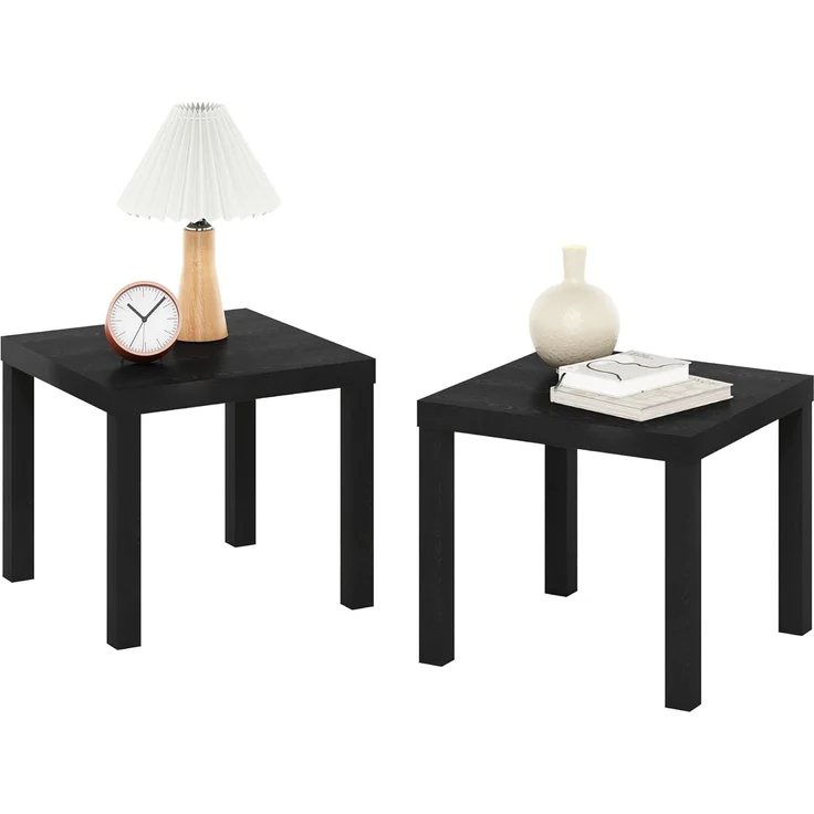 Furinno Classic Homey Quadratischer Beistelltisch, 2er-Set, Schwarz