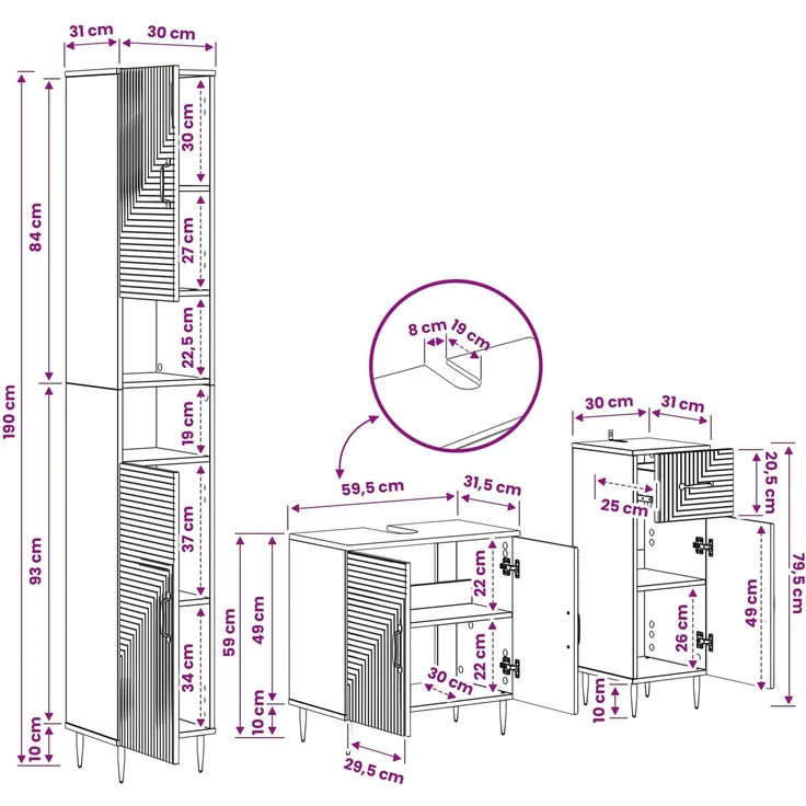 vidaXL 3-teiliges Badezimmer-Schranksystem HAARLEM Sonoma-Eiche 3417857 – Bild 10