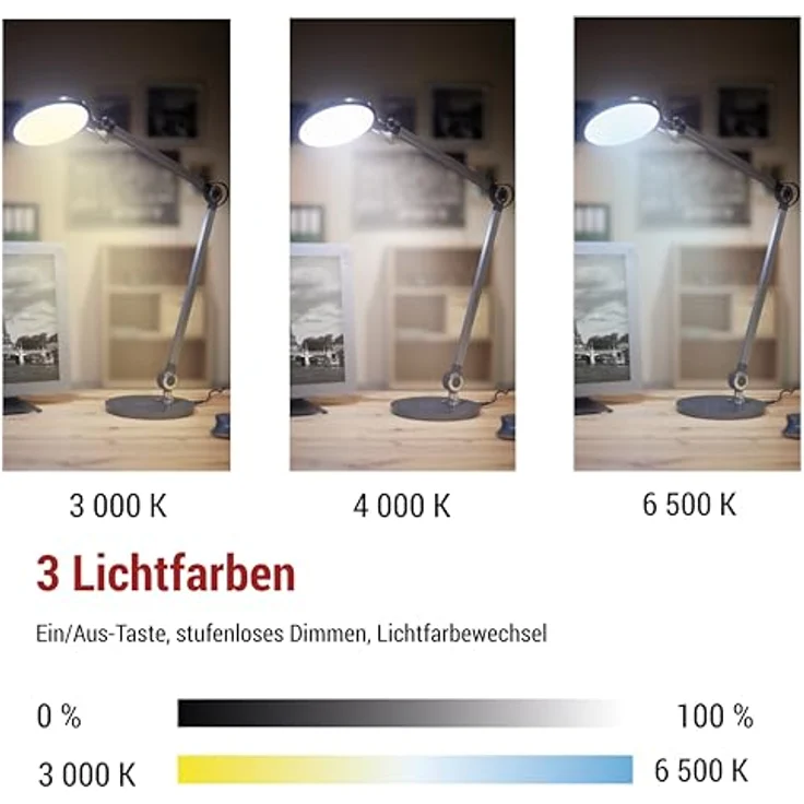 EMOS LED Schreibtischlampe KAREN, schwarz, dimmbar mit wählbaren Farbtemperaturen und 640 lm Lichtstrom – Bild 4
