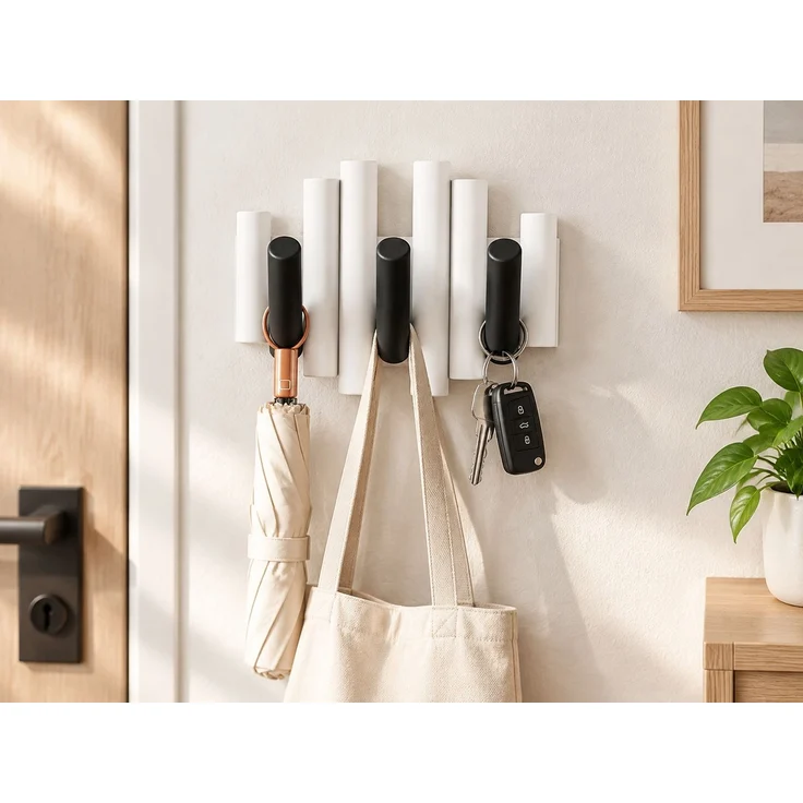 Wandgarderobe mit 3 Haken im Klaviertasten-Design Garderobenleiste für Flur und Schlafzimmer Schwarz-Weiß 23 x 20 x 5 cm – Bild 2