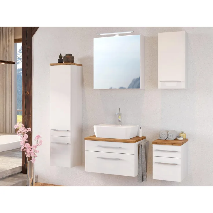 Badezimmer-Set >Davos< in Weiß Wotan Eiche Nachbildung - 140x47cm (BxT)