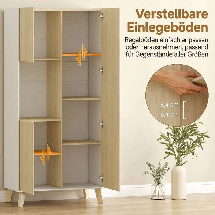 Rayofly-Moderner Küchenschrank mit offenem Fach & verstellbaren Regalen, Naturholz-Optik, H 170cm x T 80cm x B 40cm – Bild 7