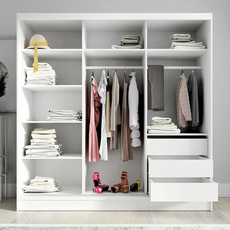 A&J MöbelLand Schwebetürenschrank LINA mit 3 Schubladen, 3D-Lamellen und Spiegel – Bild 4