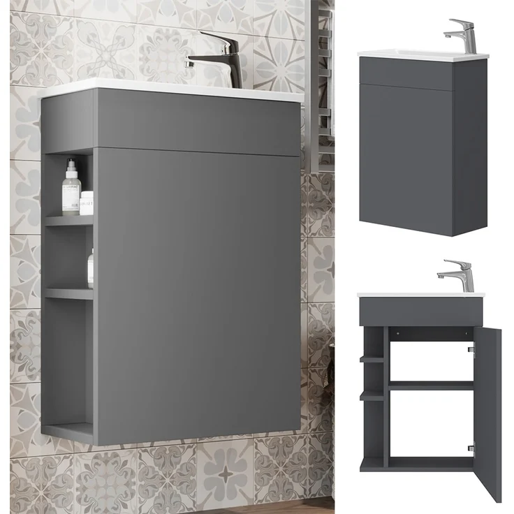 Küchenunterschrank R-Line Goldkraft Eiche/Weiß 50 cm Arbeitsplatte Marmor Vicco – Bild 2