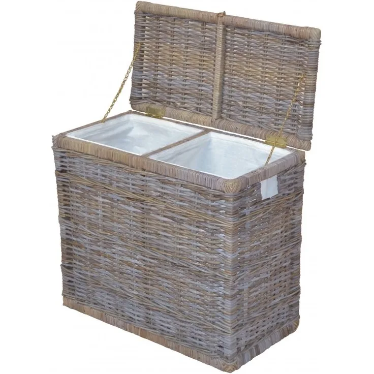 Wäschetruhe "DUO" aus Kubu-Rattan, naturgrau