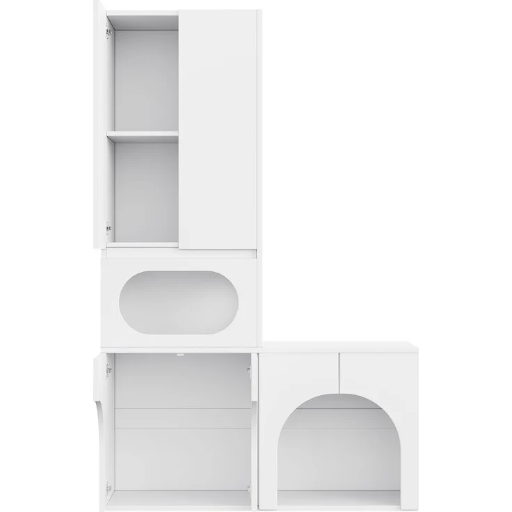 Katzentoilettenschrank, Haustierschrank, Haustier-Aufbewahrungsschrank, für 2 Katzentoiletten, mit Kratzsäule und Ruhebereich, Haustierschrank für Katzen und Hunde, weiß, 140 x 45 x 195 cm--Weiß--140x45x195cm--YOUDENOVA – Bild 7